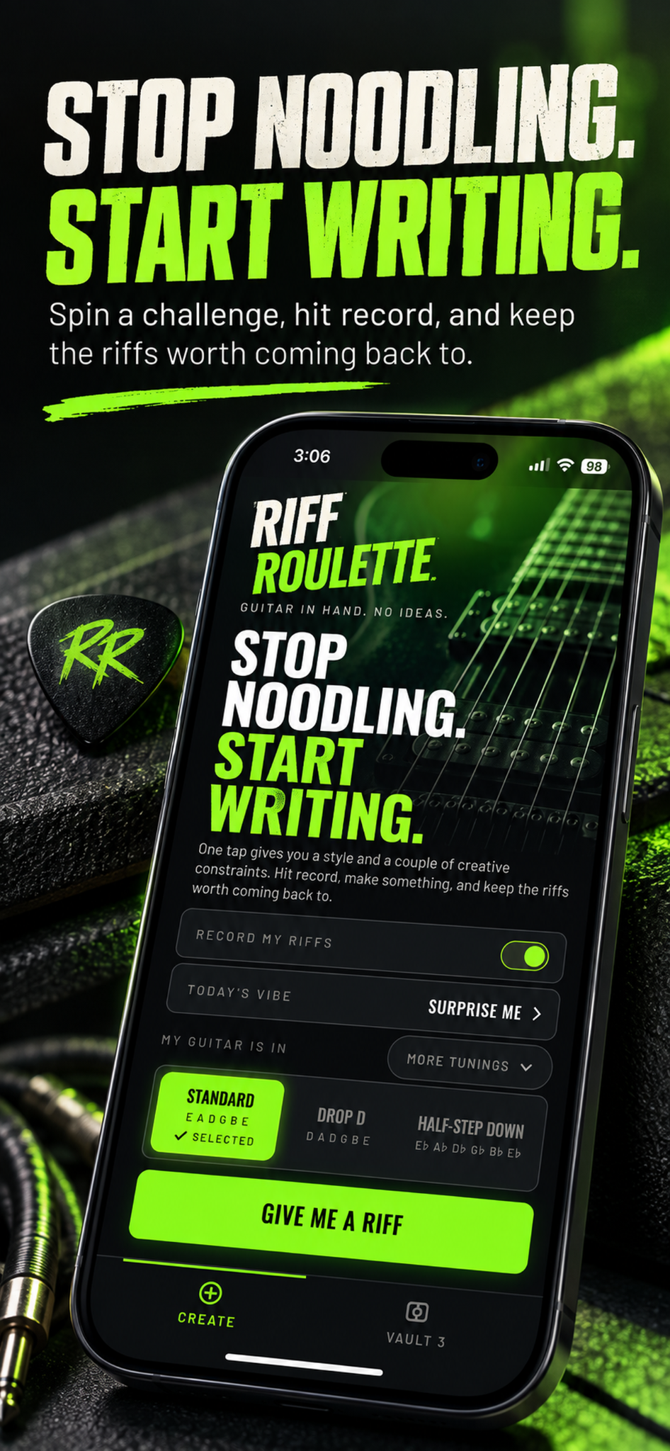 Riff Roulette app showing the Give Me a Riff screen